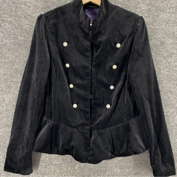 Amaryllis black velvet peplum blazer pearl buttons XS - Picture 1 of 11